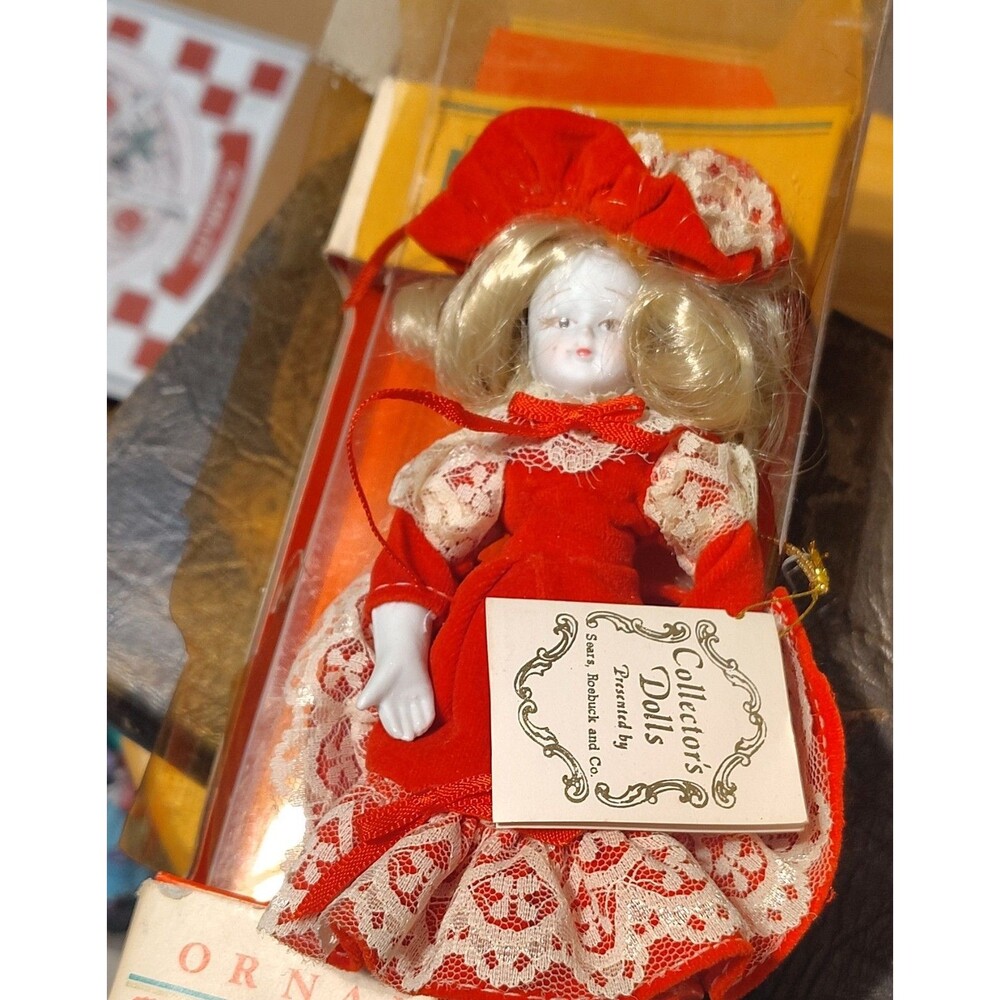 Sears, Roebuck and Co. Christmas Mementoes Porcelain Doll Ornament Red Dress